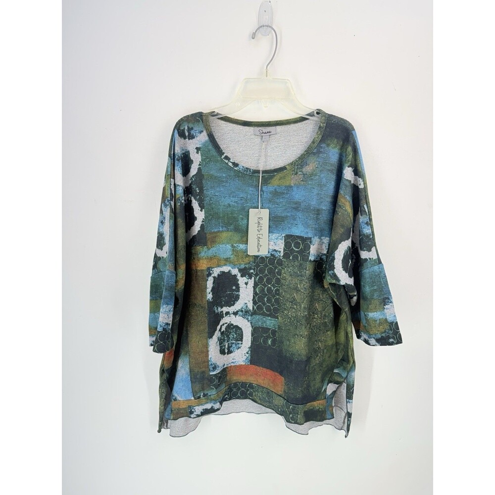 NEW Shana Top Womens Large Colorful Mixed Print Fleece Dolman